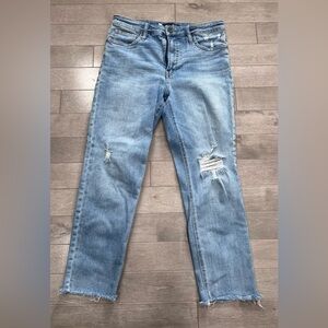 Kut from the Kloth Distressed Straight Leg Jeans Light Wash Raw Hem Women's 10